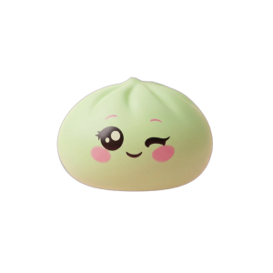 Dumpling Squishy Pistaziengrün mit Zwinkergesicht beim Drücken, weiches Material