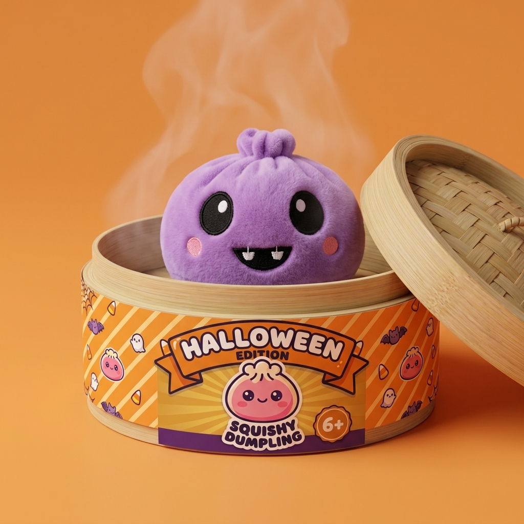 Dumpling Squishy Halloween Schaurig 5er-Set im Bambus-Dämpfkörbchen