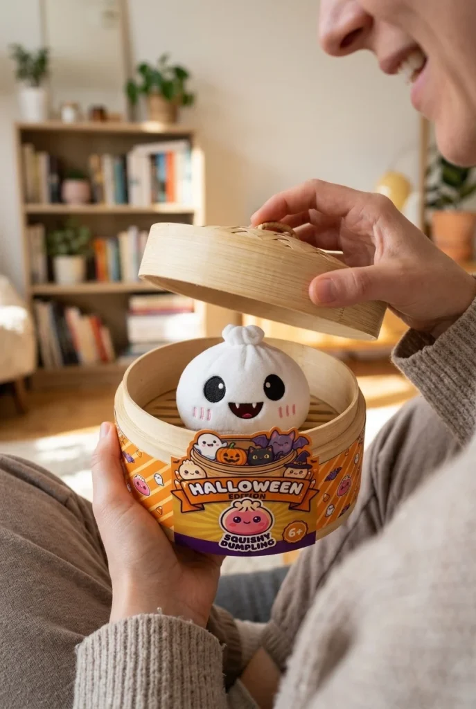 Dumpling Squishy Halloween Schaurig 5er-Set beim Auspacken