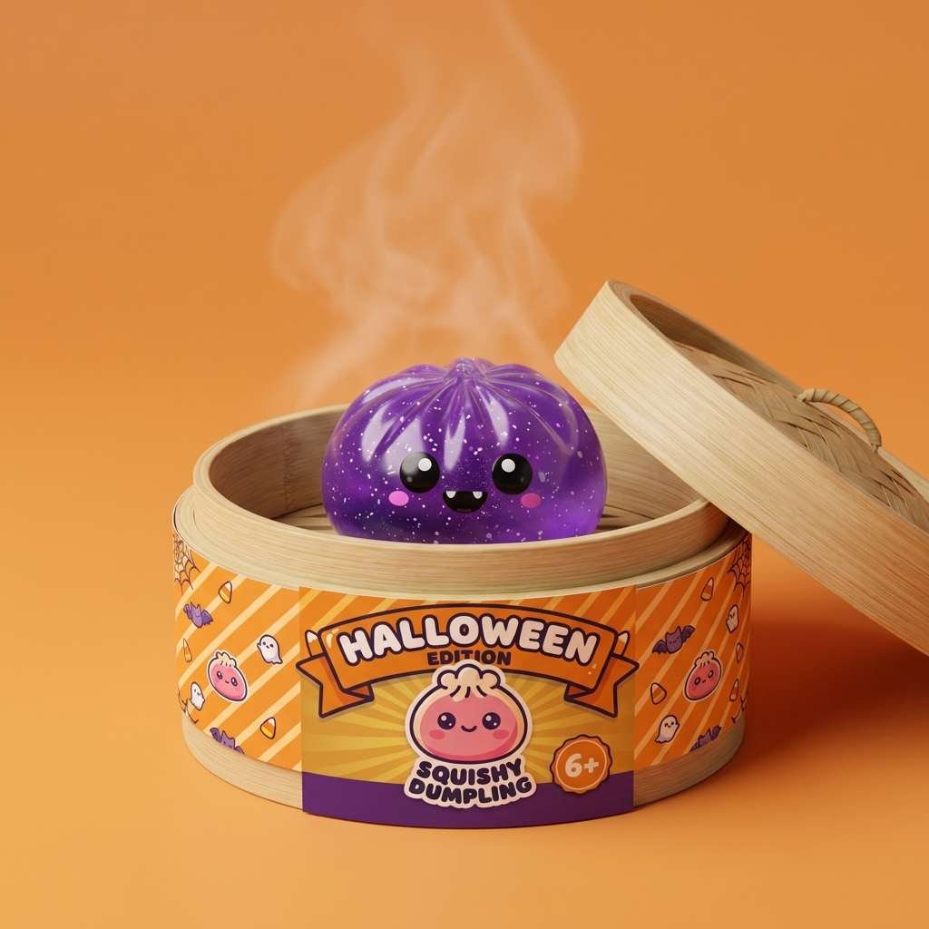 Squishy Dumpling Halloween XXL 8er-Set im Bambus-Dämpfkörbchen