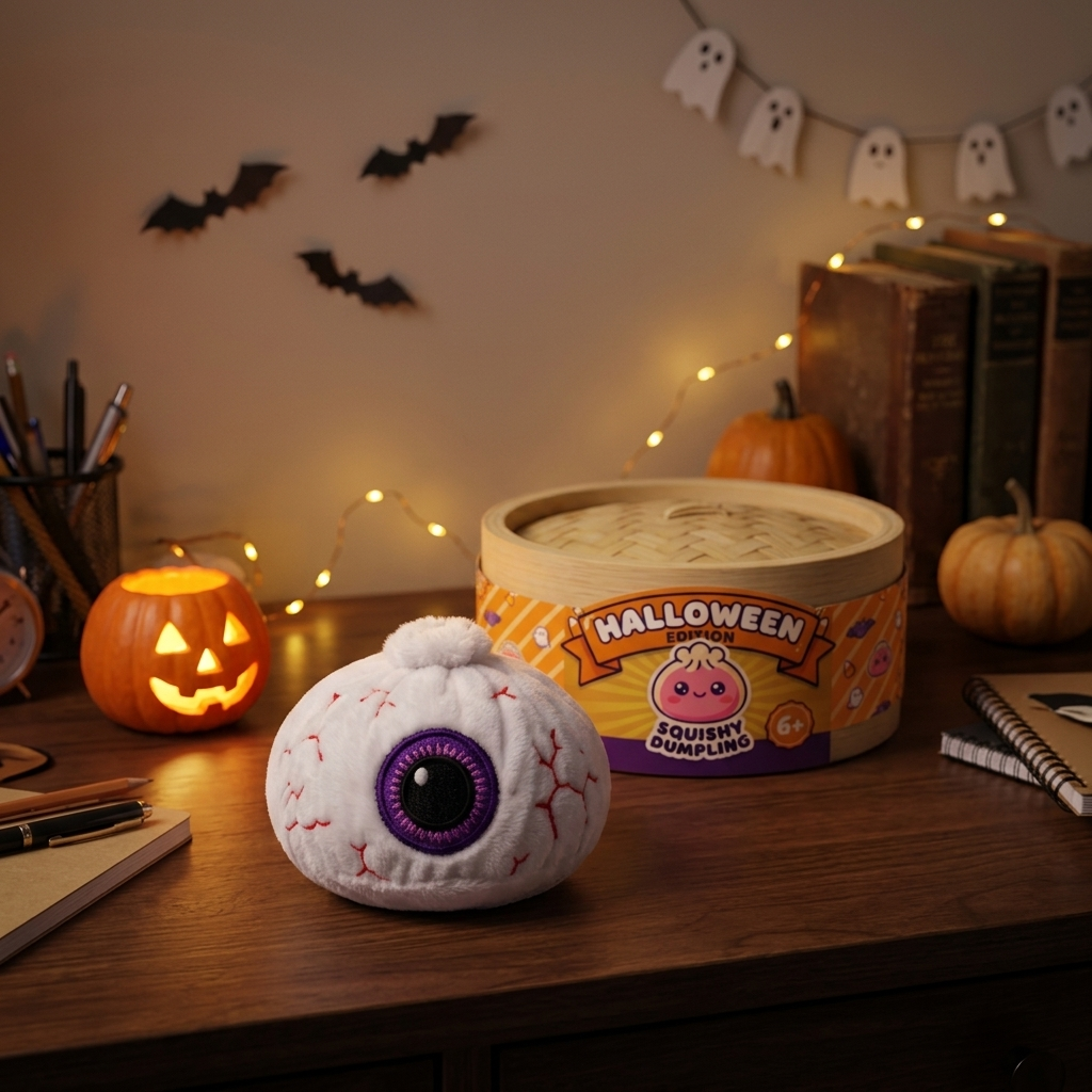 Squishy Dumpling Halloween Auge Plüsch in seiner kawaii Umgebung