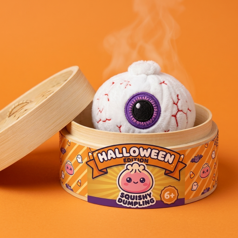 Squishy Dumpling Halloween Auge Plüsch im Bambus-Dämpfkörbchen