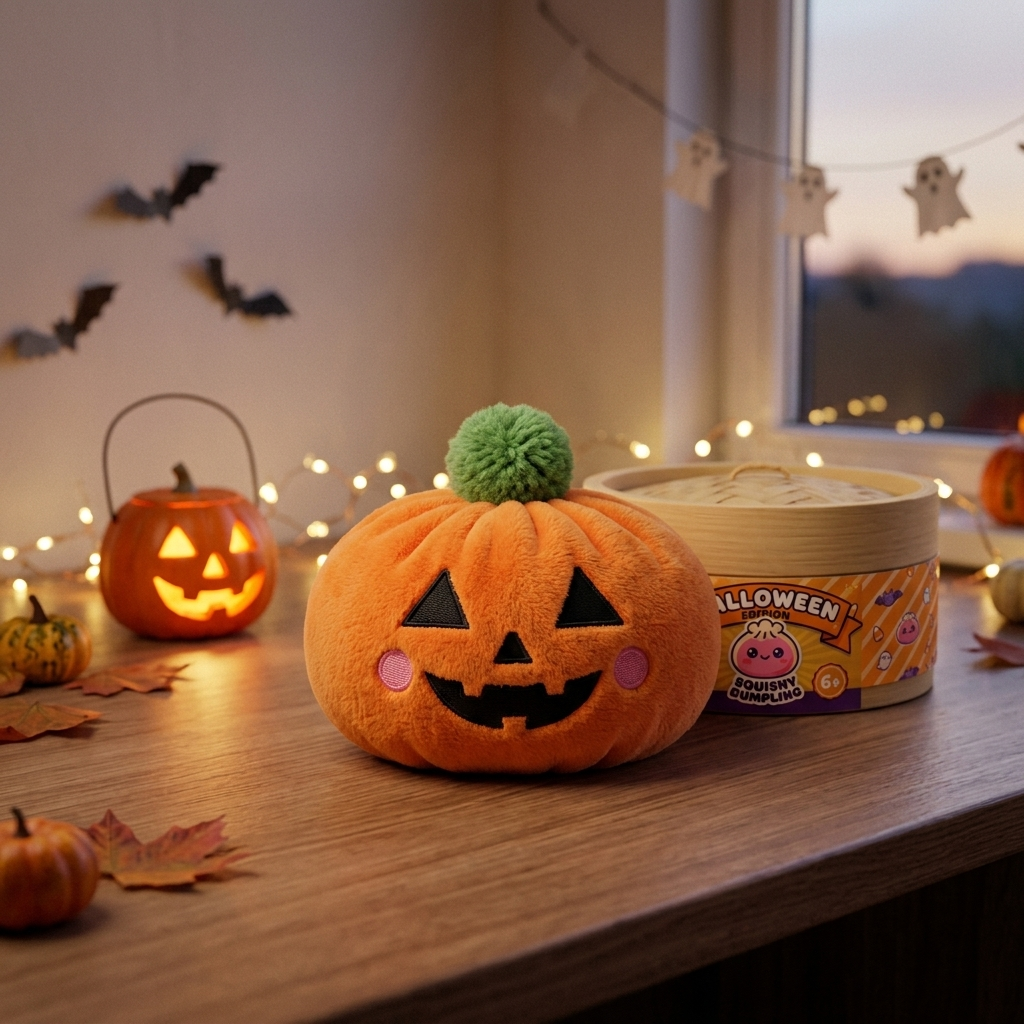 Squishy Dumpling Kürbis Halloween in seiner kawaii Umgebung