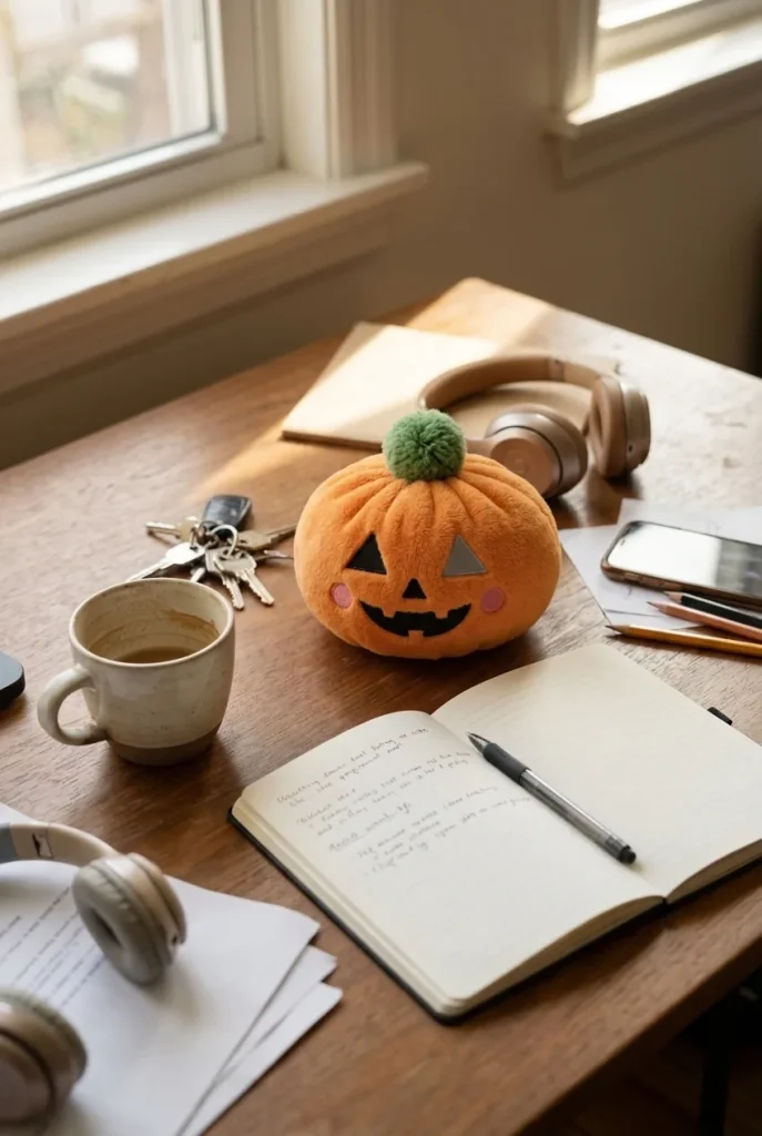 Squishy Dumpling Kürbis Halloween auf dem Schreibtisch