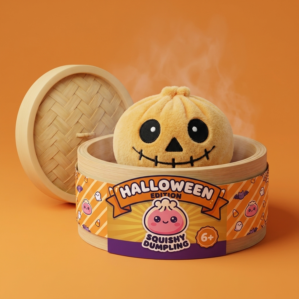 Skeleton Dumpling Squishy Halloween Grinsend im Bambus-Dämpfkörbchen