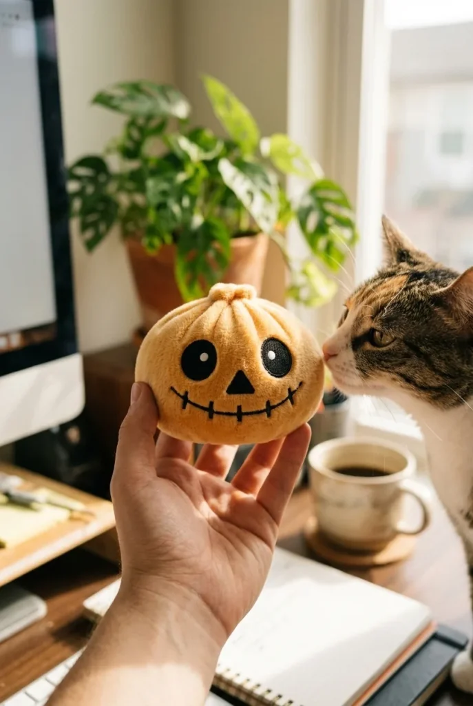 Skeleton Dumpling Squishy Halloween Grinsend mit einem Kuscheltier