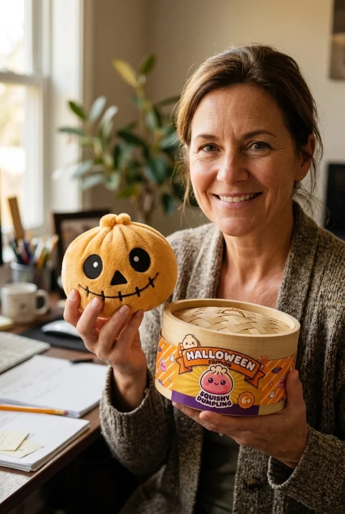 Skeleton Dumpling Squishy Halloween Grinsend mit seiner Box