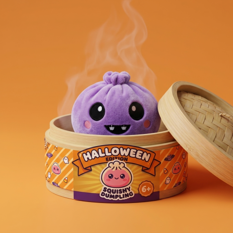 Squishy Dumpling Vampire Halloween Samt-Plüsch im Bambus-Dämpfkörbchen