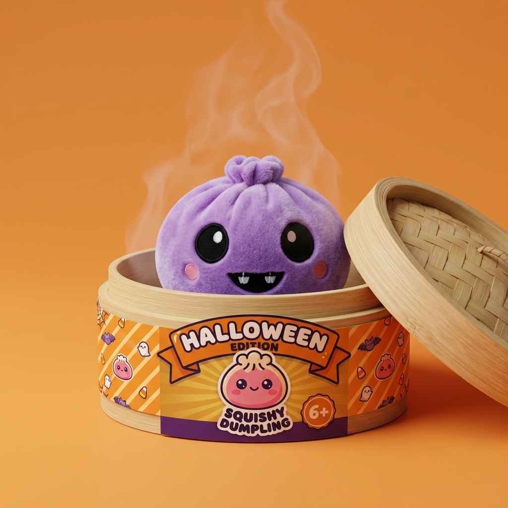 Squishy Dumpling Vampire Halloween Samt-Plüsch im Bambus-Dämpfkörbchen