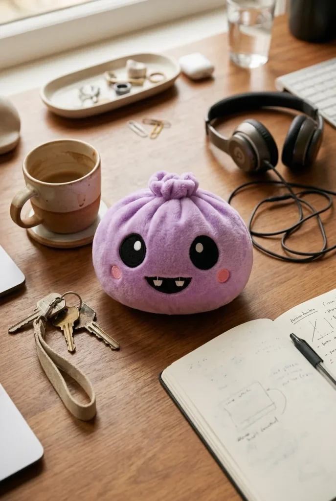 Squishy Dumpling Vampire Halloween Samt-Plüsch auf dem Schreibtisch