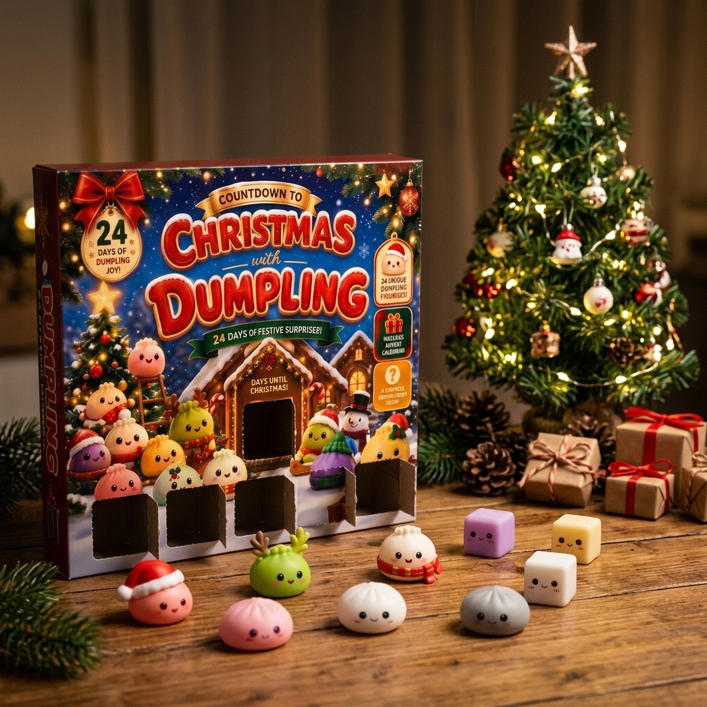 Dumpling Squishy Mochi Adventskalender Lebkuchen 24 Teile in seiner kawaii Umgebung