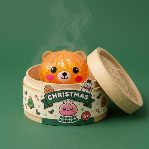 Dumpling Squishy Bär Mystery Glitter im Bambus-Dämpfkörbchen