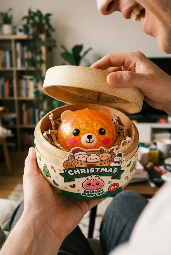 Dumpling Squishy Bär Mystery Glitter beim Auspacken