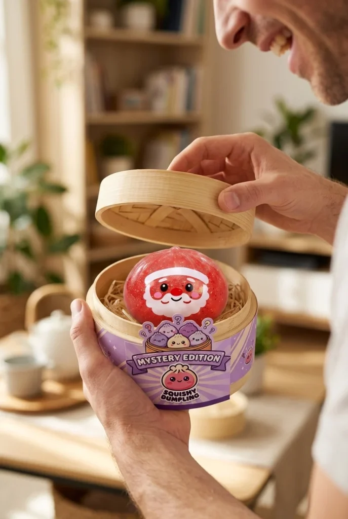 Dumpling Squishy Mystery Candy Weihnachten beim Auspacken