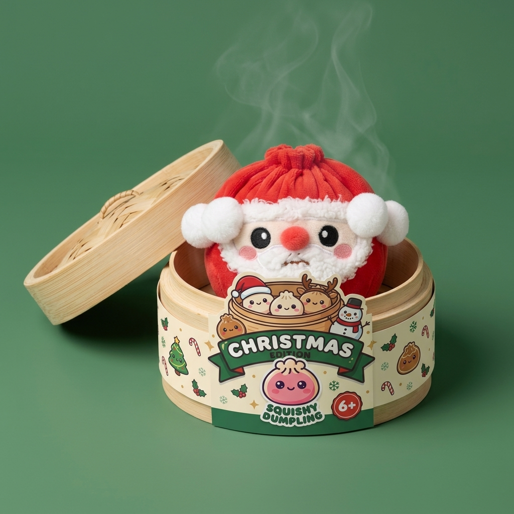 Squishy Dumpling Mystery Christmas Plüschfigur im Bambus-Dämpfkörbchen