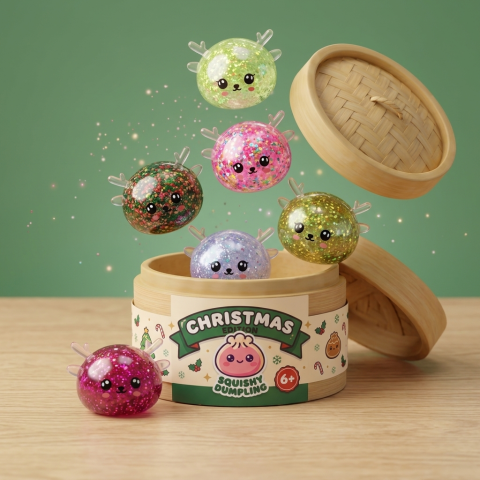 Dumpling Squishy Rentier Mystery Glitzer beim Drücken, weiches Material
