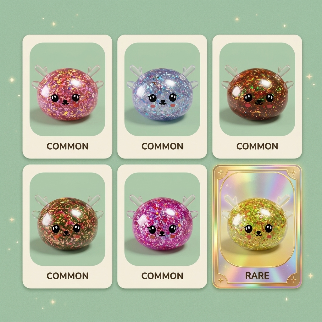 Dumpling Squishy Rentier Mystery Glitzer beim Drücken, weiches Material