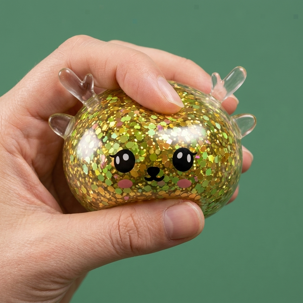 Dumpling Squishy Rentier Mystery Glitzer beim Drücken, weiches Material