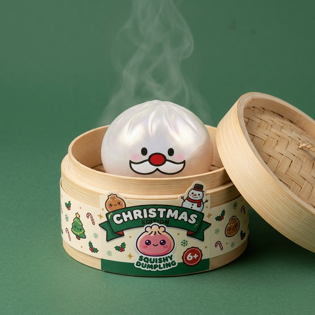 Squishy Dumpling Weihnachtsmann-Bart Mystery im Bambus-Dämpfkörbchen