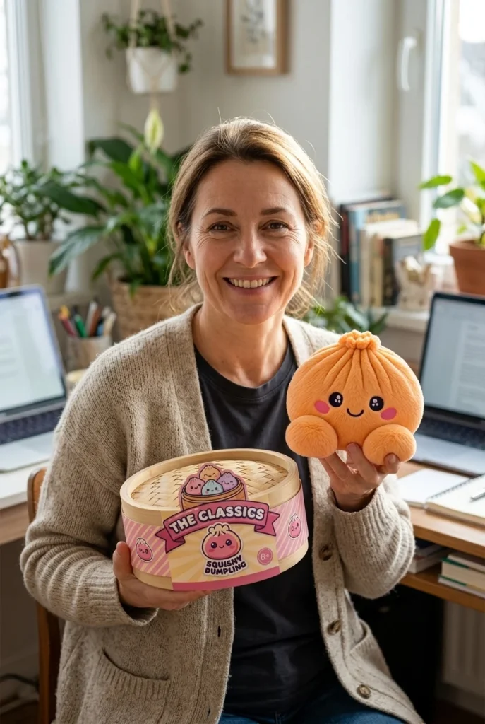 Squishy Dumpling Orange Plüschtier mit seiner Box