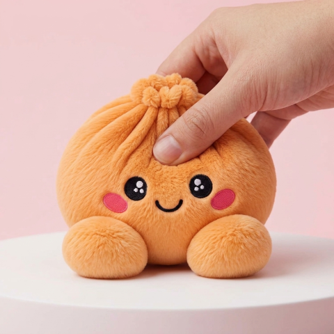Squishy Dumpling Orange Plüschtier beim Drücken, weiches Material