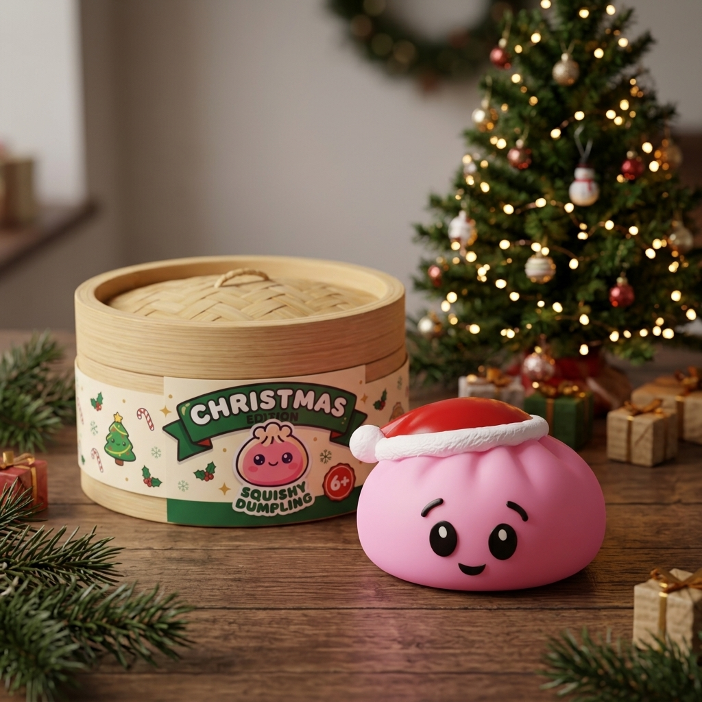 Dumpling Squishy Weihnachtsmütze Rosa Zuckersüß in seiner kawaii Umgebung