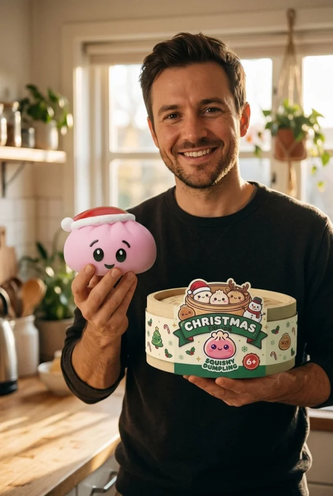 Dumpling Squishy Weihnachtsmütze Rosa Zuckersüß mit seiner Box