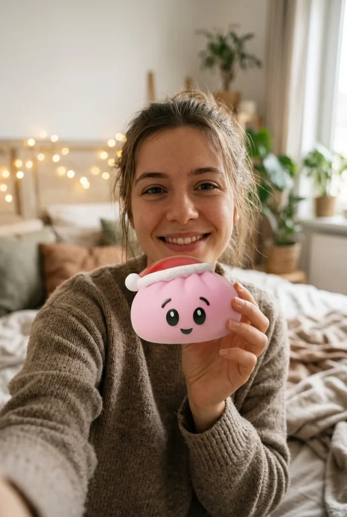 Dumpling Squishy Weihnachtsmütze Rosa Zuckersüß im Alltag