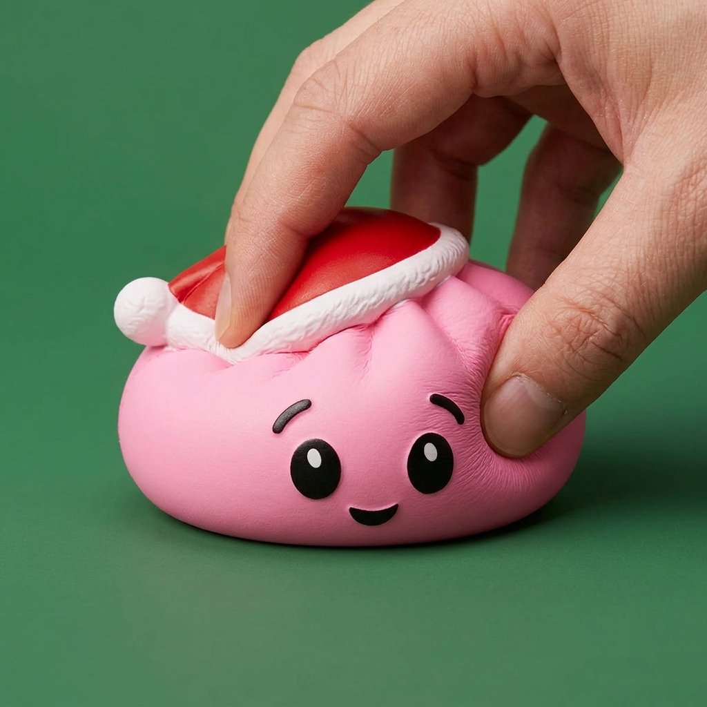 Dumpling Squishy Weihnachtsmütze Rosa Zuckersüß — slow-rise Effekt, der Schaum federt langsam zurück