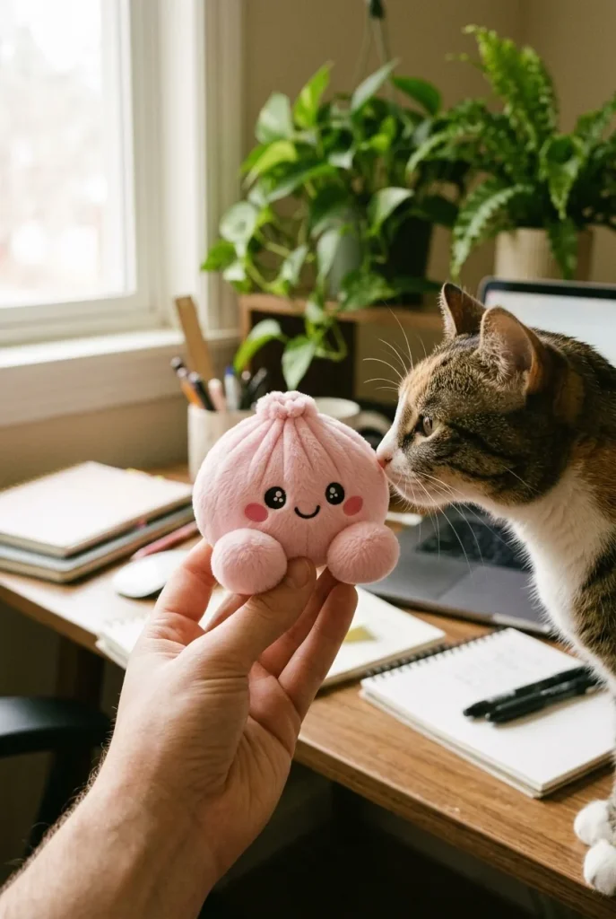 Dumpling Squishy Plüsch Rosa Pfingstrose mit einem Kuscheltier