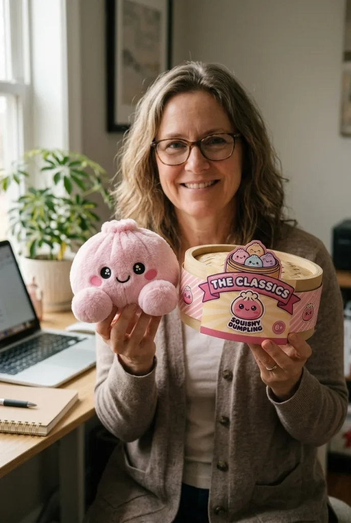 Dumpling Squishy Plüsch Rosa Pfingstrose mit seiner Box