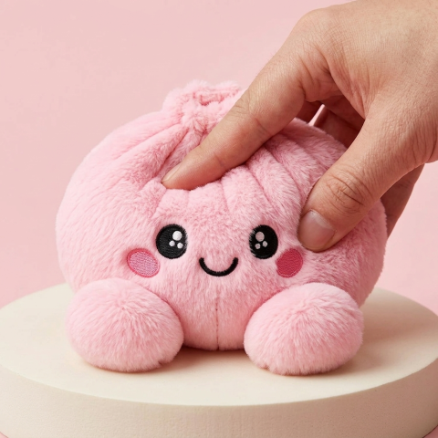 Dumpling Squishy Plüsch Rosa Pfingstrose — slow-rise Effekt, der Schaum federt langsam zurück