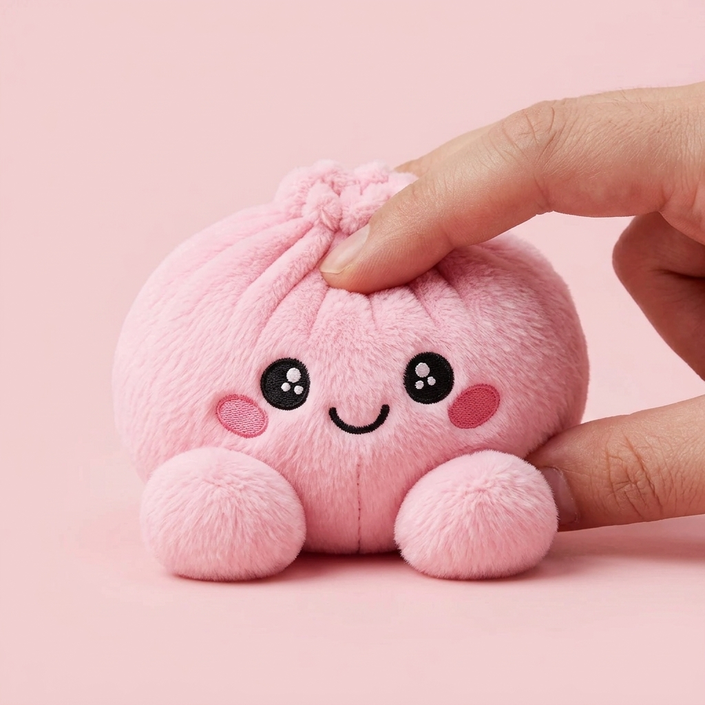 Dumpling Squishy Plüsch Rosa Pfingstrose beim Drücken, weiches Material