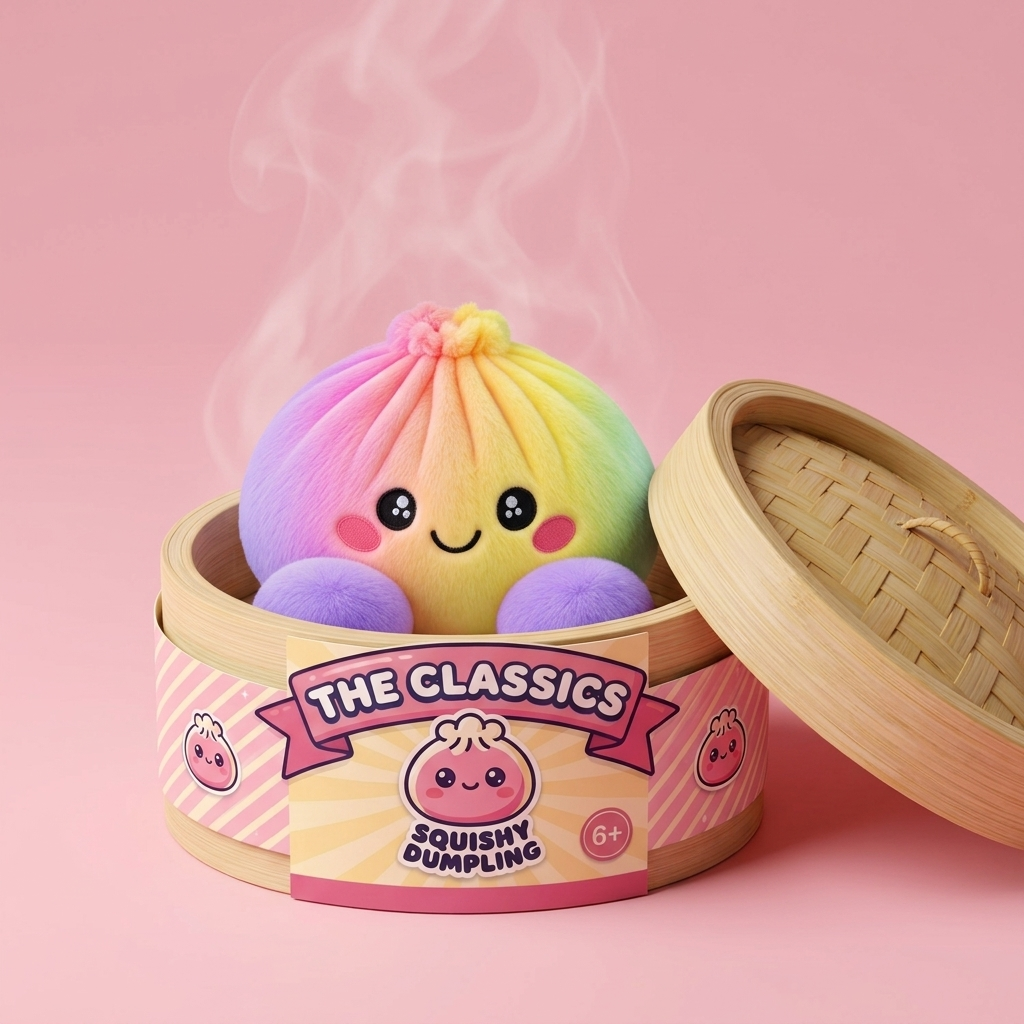 Squishy Dumpling Regenbogen Pastell im Bambus-Dämpfkörbchen