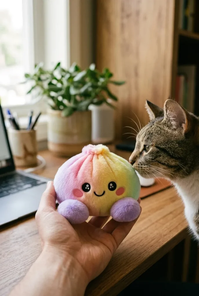 Squishy Dumpling Regenbogen Pastell mit einem Kuscheltier