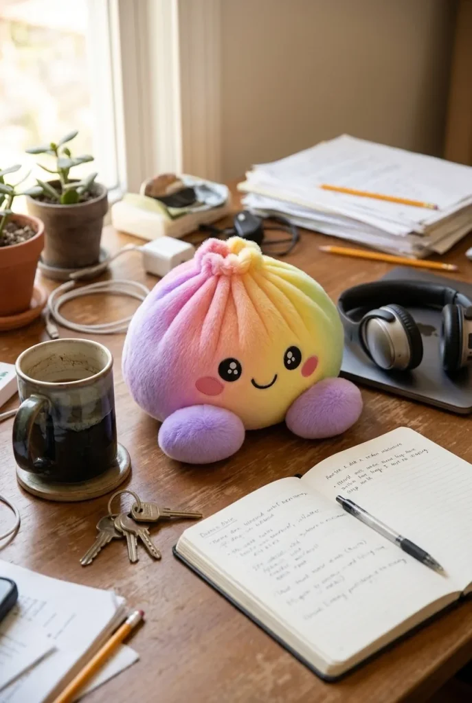 Squishy Dumpling Regenbogen Pastell auf dem Schreibtisch