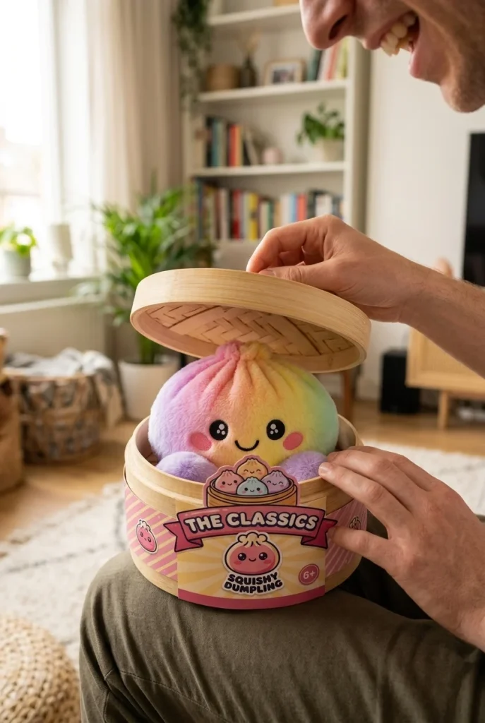 Squishy Dumpling Regenbogen Pastell beim Auspacken