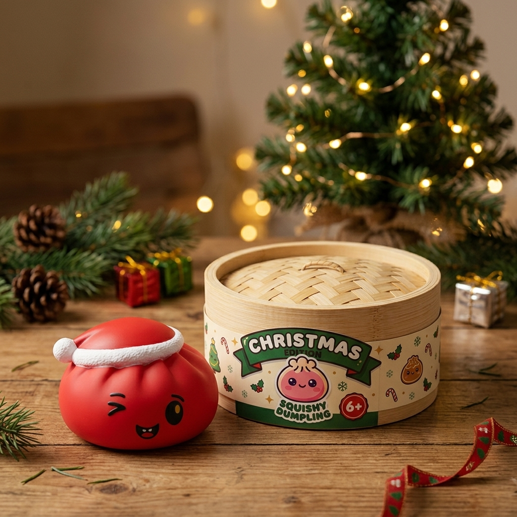Christmas Hat Dumpling Squishy Rot in seiner kawaii Umgebung