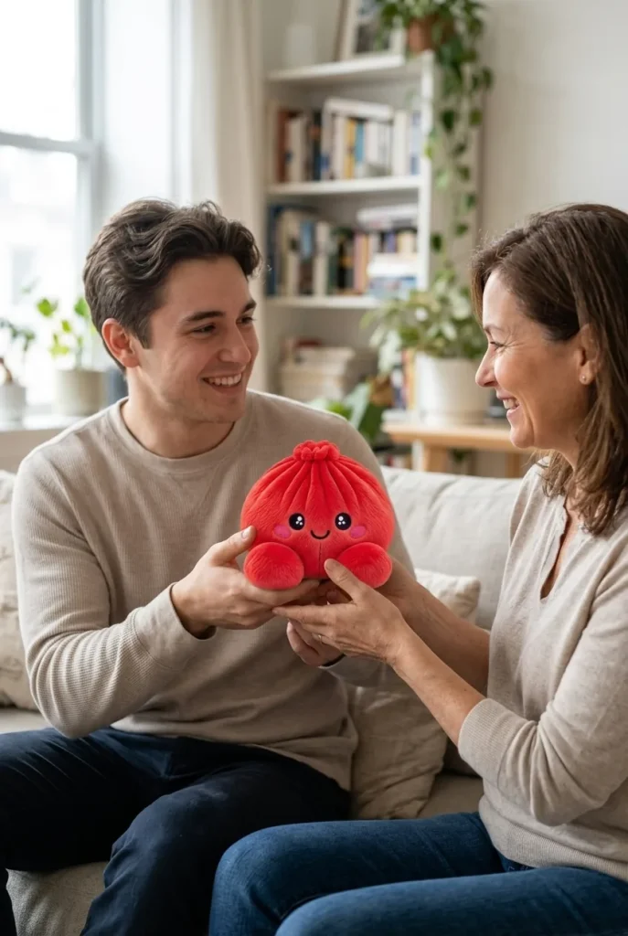 Dumpling Squishy Plüsch Rubinrot als Geschenkidee