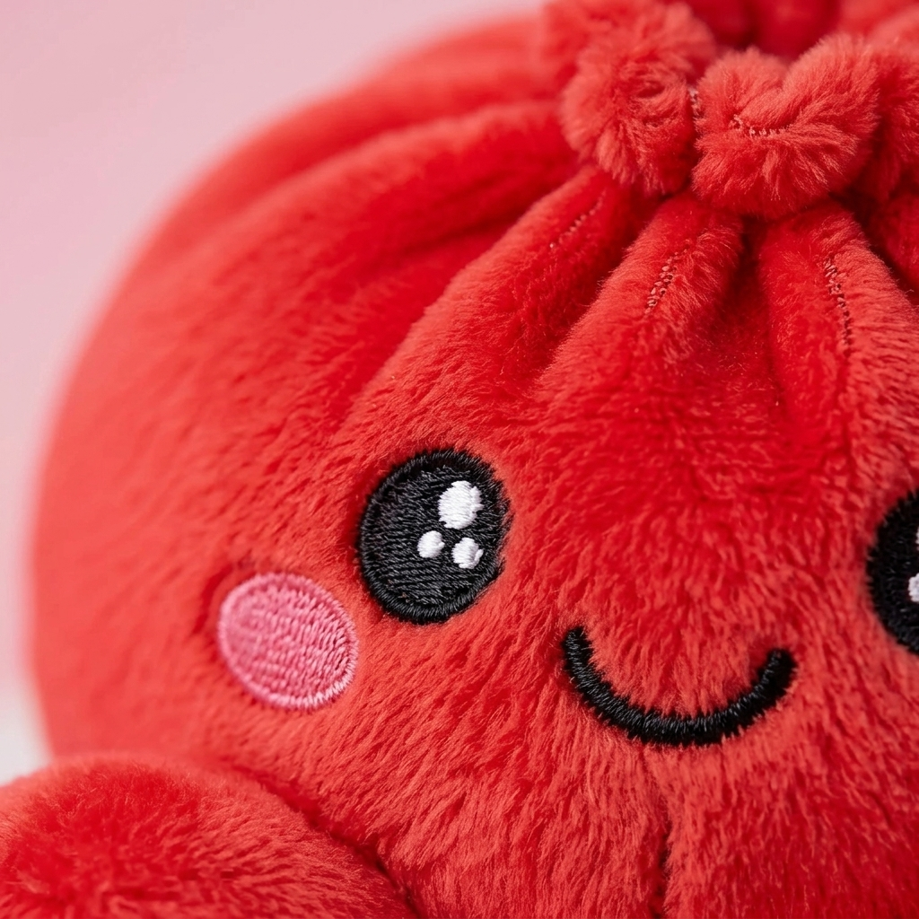 Dumpling Squishy Plüsch Rubinrot — Makro-Nahaufnahme der Textur