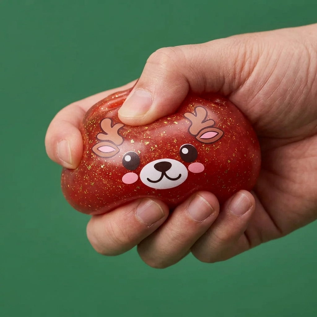 Dumpling Squishy Rentier Rot Glitter — slow-rise Effekt, der Schaum federt langsam zurück