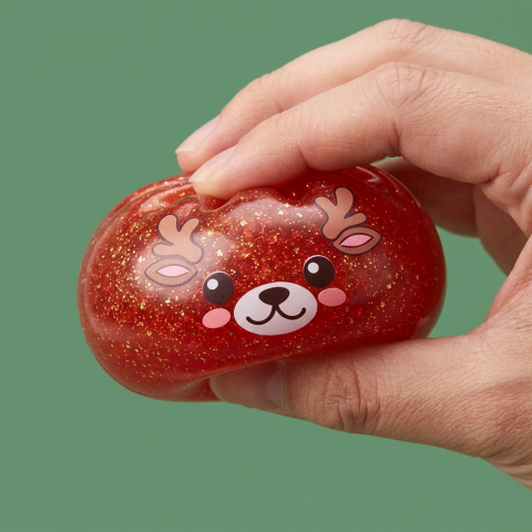 Dumpling Squishy Rentier Rot Glitter beim Drücken, weiches Material