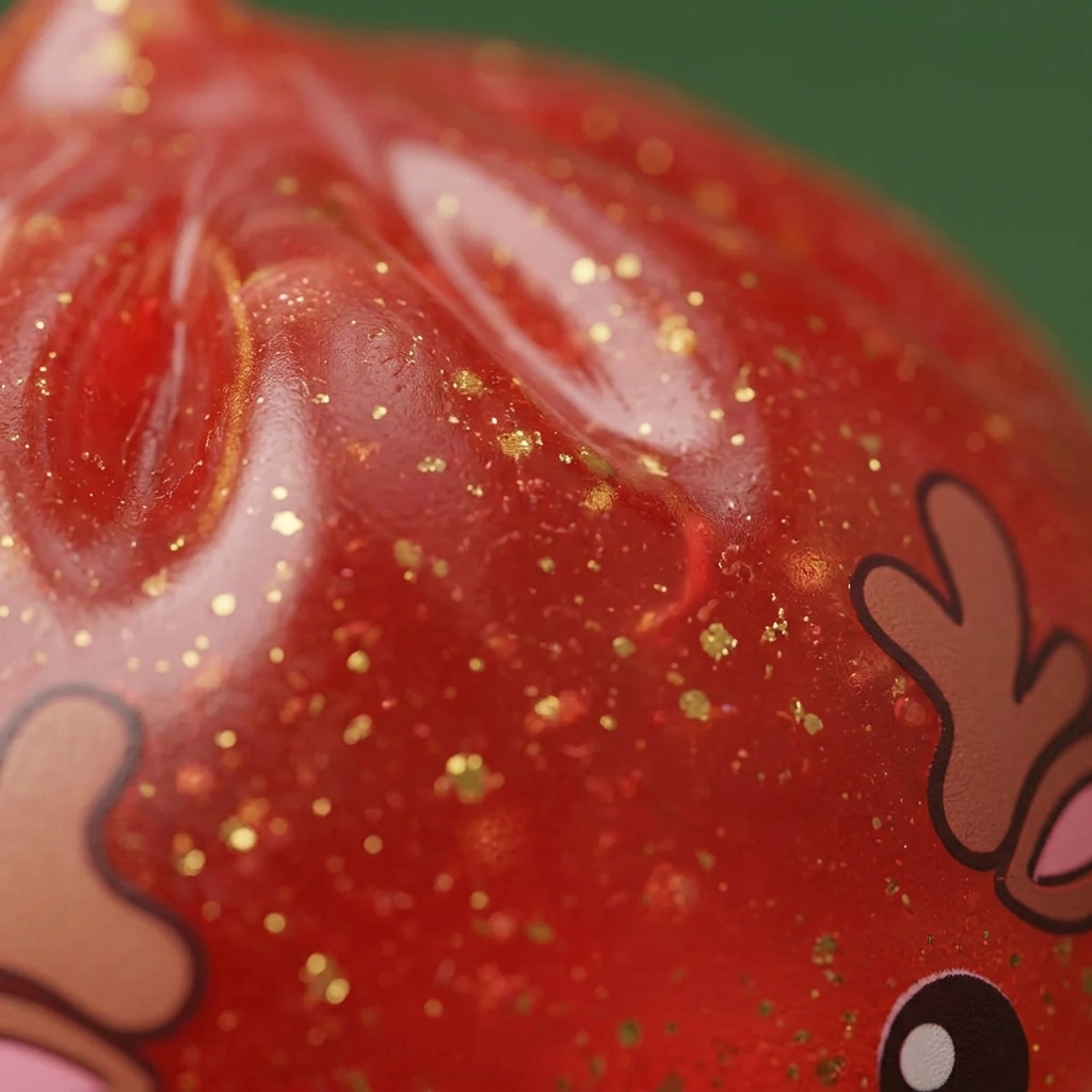 Dumpling Squishy Rentier Rot Glitter — Makro-Nahaufnahme der Textur