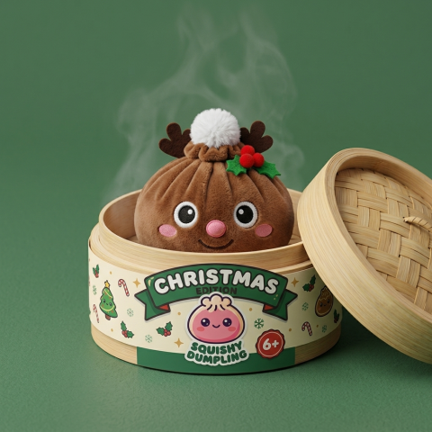 Dumpling Squishy Rentier Weihnachten im Bambus-Dämpfkörbchen