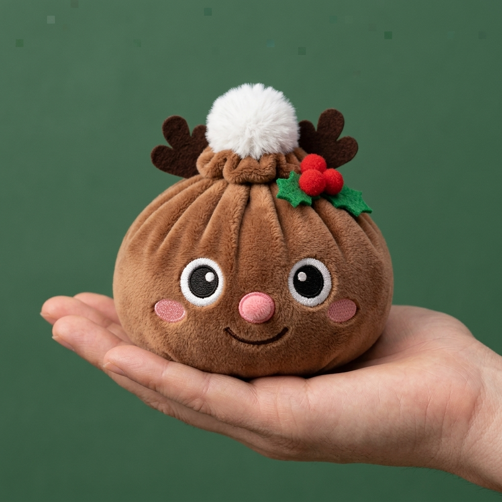 Dumpling Squishy Rentier Weihnachten in der Hand gehalten, echte Größe