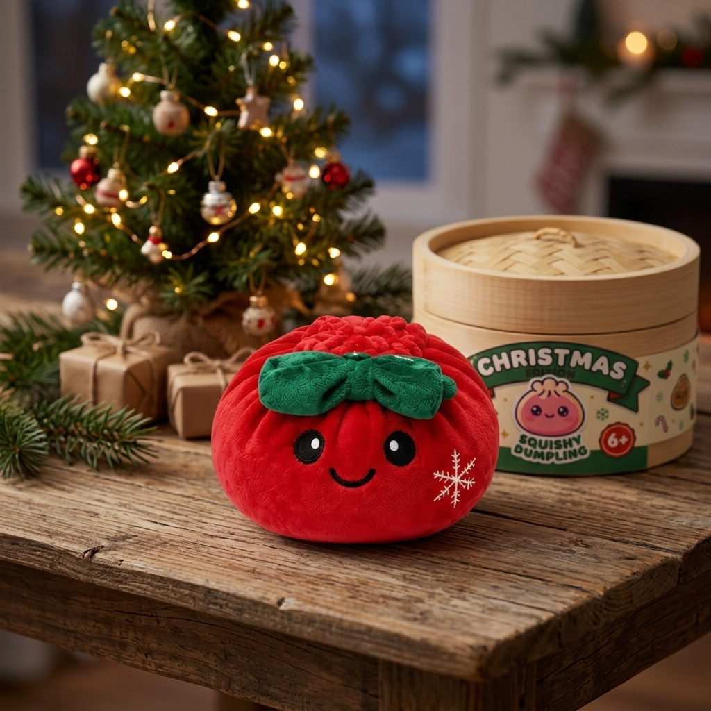 Squishy Dumpling Ribbon Bow Weihnachten Rot in seiner kawaii Umgebung