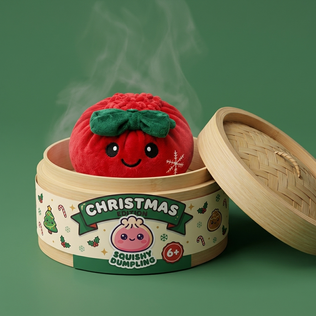 Squishy Dumpling Ribbon Bow Weihnachten Rot im Bambus-Dämpfkörbchen