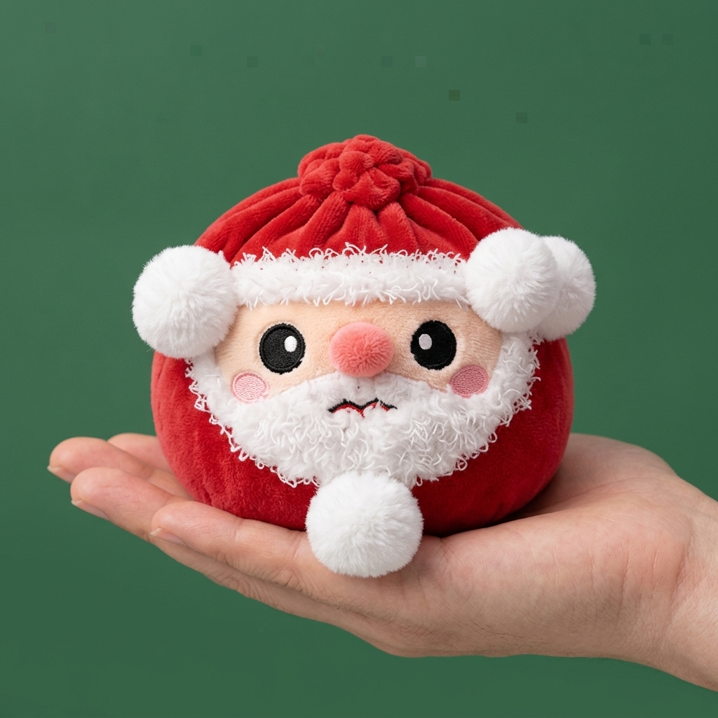 Squishy Dumpling Weihnachtsmann Plüsch in der Hand gehalten, echte Größe