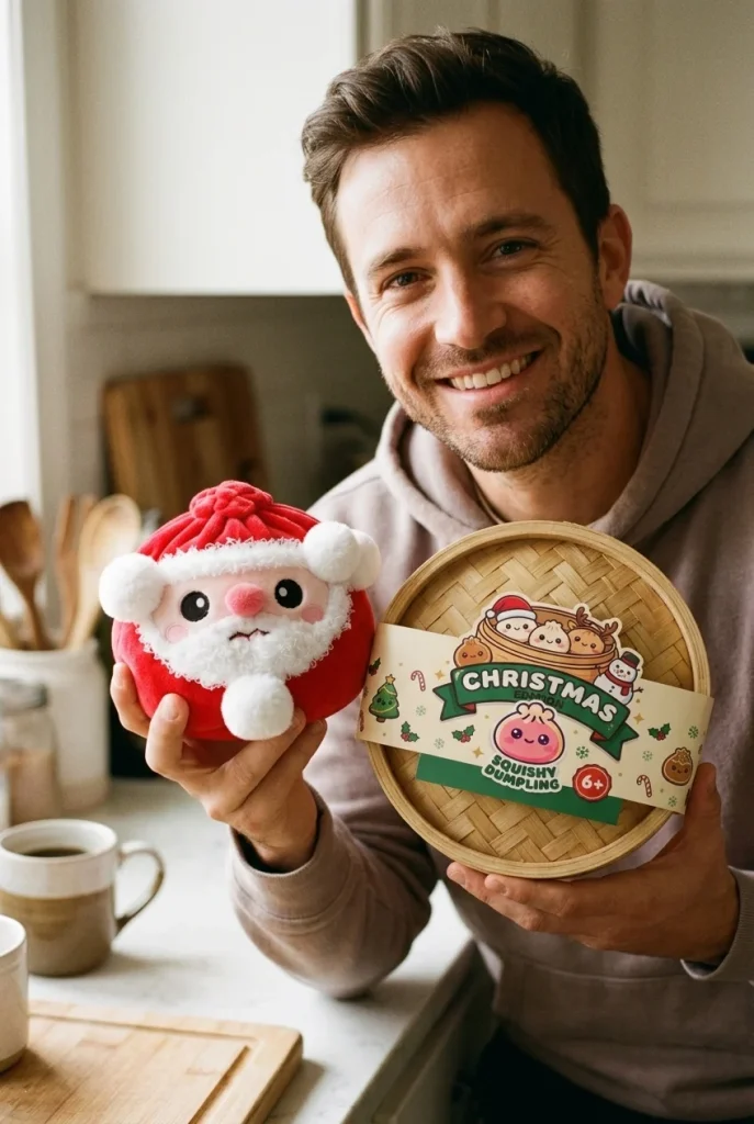 Squishy Dumpling Weihnachtsmann Plüsch mit seiner Box
