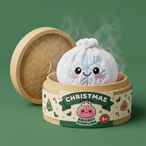 Dumpling Squishy Schneeflocke Winter im Bambus-Dämpfkörbchen
